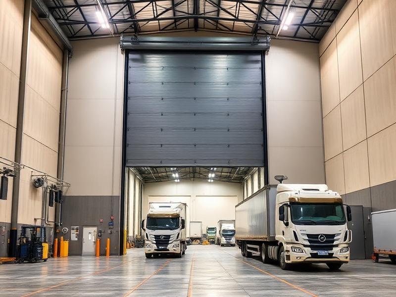 Porta automática industrial de grande vão instalada em galpão logístico em Uberlândia - MG
